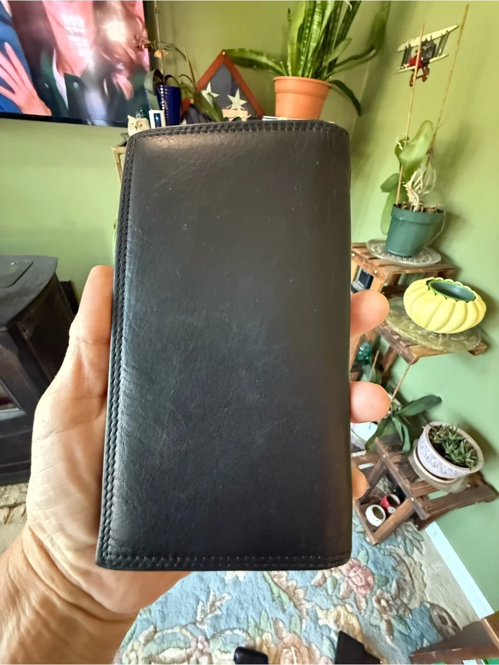 Vintage Fossil Black Leather Bifold Checkbook Wallet